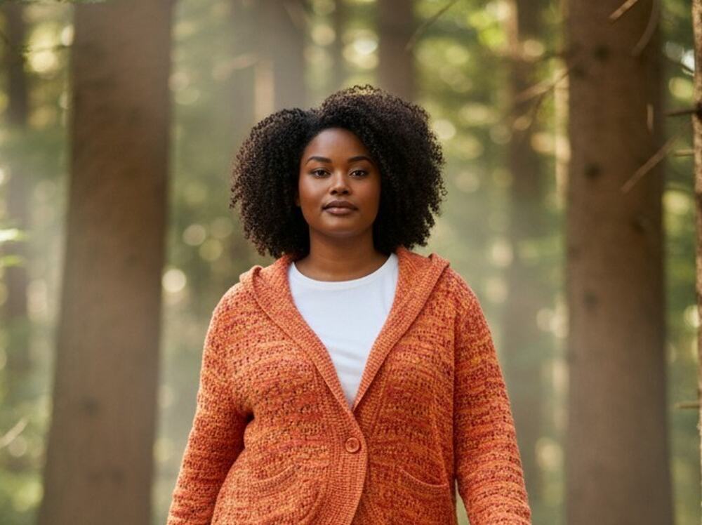Lane Bryant Cardigan Sweater Womens 22 24 Orange Hooded Metallic Knit Hoodie